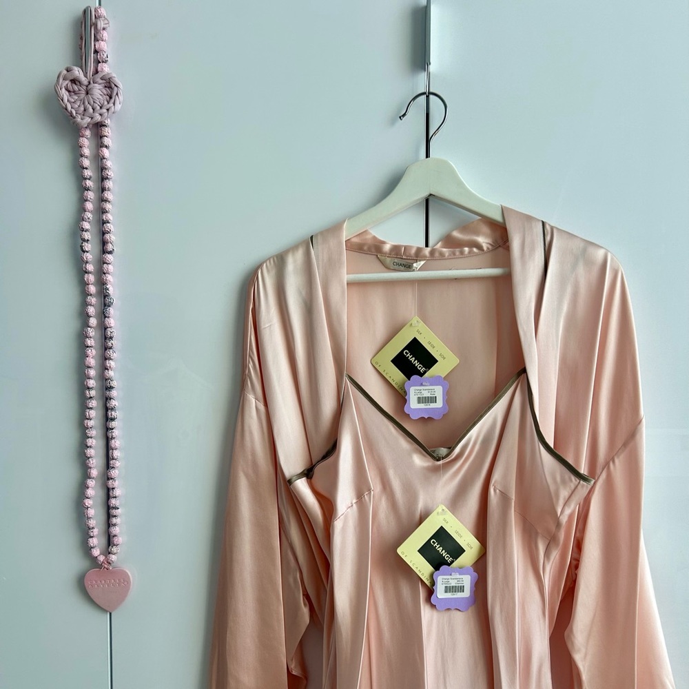 CHANGE Scandinavia Silk Nightie & Robe Set XL Peach Peignoir Loungewear